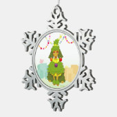 おもしろいなクリスマスツリーのプードル スノーフレークピューターオーナメント (右)