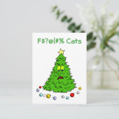 おもしろいなクリスマスツリーの冗談猫の休日のクリスマス シーズンポストカード (スタンド正面)