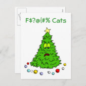 おもしろいなクリスマスツリーの冗談猫の休日のクリスマス シーズンポストカード (正面/裏面)