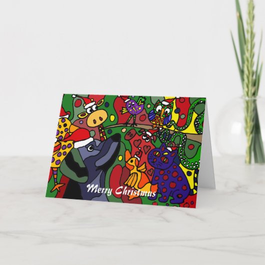 おもしろいなクリスマス動物の抽象美術のオリジナル シーズンカード (正面)