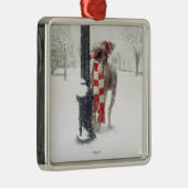 おもしろいなクリスマス犬はポーランド人を舐めます メタルオーナメント (右)