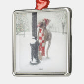 おもしろいなクリスマス犬はポーランド人を舐めます メタルオーナメント (左)