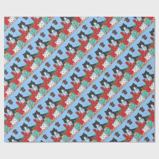 おもしろいなクリスマス猫の黒のタキシードのハト時計 ラッピングペーパー (フラット)