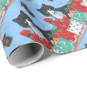 おもしろいなクリスマス猫の黒のタキシードのハト時計 ラッピングペーパー (ロールコーナー)