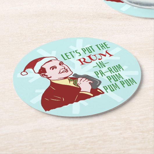おもしろいなクリスマス・パーティのレトロのラム酒の大人の休日 ラウンドペーパーコースター (アングル)