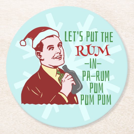 おもしろいなクリスマス・パーティのレトロのラム酒の大人の休日 ラウンドペーパーコースター (正面)