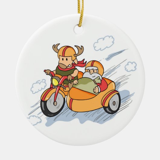 おもしろいなクリスマス、改善されるサンタのそり セラミックオーナメント (正面)