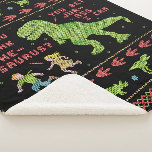 おもしろいなクリスマスTのレックスの恐竜のしゃれのユーモアのフェイクなニット シェルパブランケット (3/4)