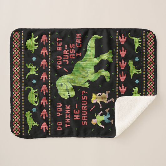 おもしろいなクリスマスTのレックスの恐竜のしゃれのユーモアのフェイクなニット シェルパブランケット (正面(横))