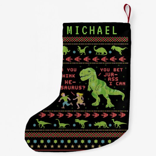 おもしろいなクリスマスTのレックスの恐竜のしゃれのユーモアのフェイクなニット スモールクリスマスストッキング (裏面)