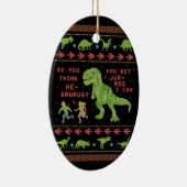 おもしろいなクリスマスTのレックスの恐竜のしゃれのユーモアのフェイクなニット セラミックオーナメント (右)