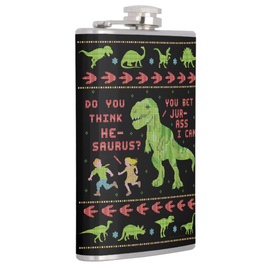 おもしろいなクリスマスTのレックスの恐竜のしゃれのユーモアのフェイクなニット フラスク (右)