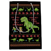 おもしろいなクリスマスTのレックスの恐竜のしゃれのユーモアのフェイクなニット ミディアムペーパーバッグ (正面)