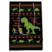 おもしろいなクリスマスTのレックスの恐竜のしゃれのユーモアのフェイクなニット ミディアムペーパーバッグ (裏面)