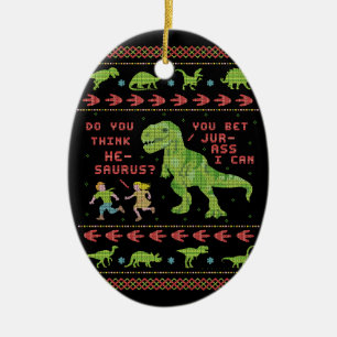 おもしろいなクリスマスTのレックスの恐竜のしゃれのユーモアのフェイク セラミックオーナメント
