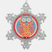 おもしろいなコキンメフクロウのかわいく、カラフルなクリスマス スノーフレークピューターオーナメント (正面)