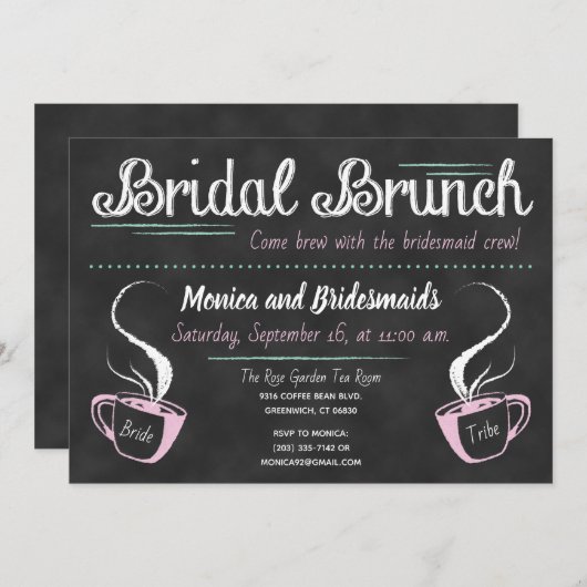おもしろいなコーヒー黒板の新婦付添人のブランチ 招待状 (正面/裏面)