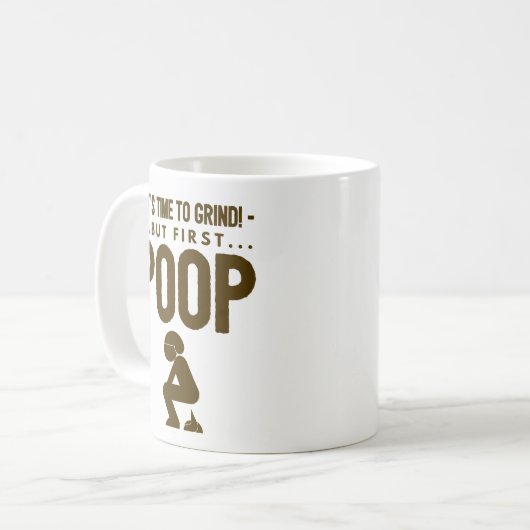 おもしろいなコーヒー・マグのギフト-ひく時間最初ウンチ コーヒーマグカップ (正面左)