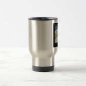 おもしろいなコーヒー・マグ: 半分入ったガラス トラベルマグ (中央)