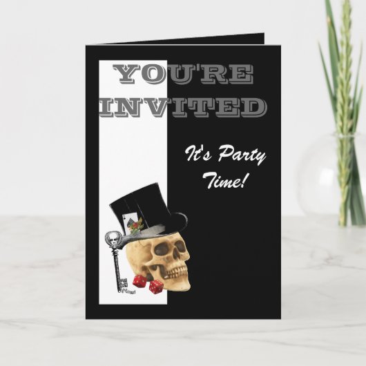 おもしろいなゴシック様式Steampunkの賭博のスカル 招待状 (正面)