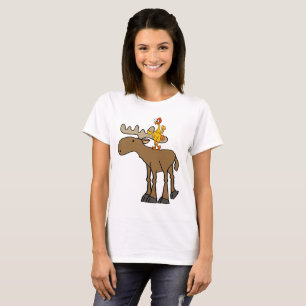 おもしろいなゴム製鶏の乗馬のアメリカヘラジカの漫画 Tシャツ