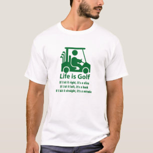 おもしろいなゴルフカートのゴルファーの緑の白のTシャツ Tシャツ