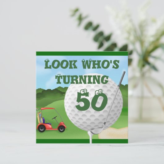 おもしろいなゴルフ第50誕生日の招待状のテンプレート 招待状 (スタンド正面)