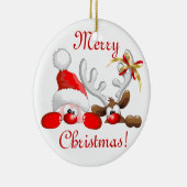 おもしろいなサンタおよびトナカイの漫画のオーナメント セラミックオーナメント (右)