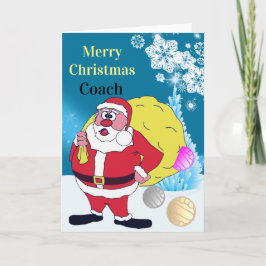 おもしろいなサンタのネットボールのコーチのクリスマスの挨拶 シーズンカード