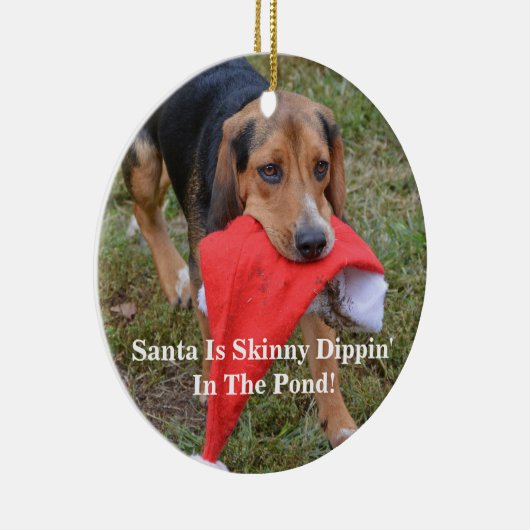 おもしろいなサンタは池の細いDippinです! ビーグル犬 セラミックオーナメント (右)