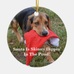 おもしろいなサンタは池の細いDippinです! ビーグル犬 セラミックオーナメント