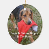 おもしろいなサンタは池の細いDippinです! ビーグル犬 セラミックオーナメント (左)