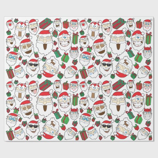 おもしろいなサンタクロースのクリスマスのギフト用包装紙 ラッピングペーパー (フラット)