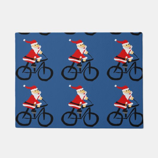 おもしろいなサンタクロースの乗馬の自転車の芸術 ドアマット (正面)