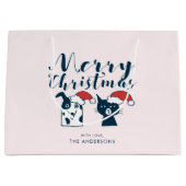 おもしろいなサンタ犬及び猫の落書き|のメリークリスマス ラージペーパーバッグ (正面)