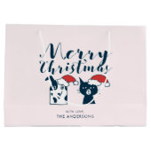 おもしろいなサンタ犬及び猫の落書き|のメリークリスマス ラージペーパーバッグ (裏面)