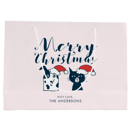 おもしろいなサンタ犬及び猫の落書き|のメリークリスマス ラージペーパーバッグ (裏面)