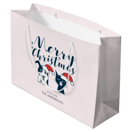 おもしろいなサンタ犬及び猫の落書き|のメリークリスマス ラージペーパーバッグ (裏面アングル)