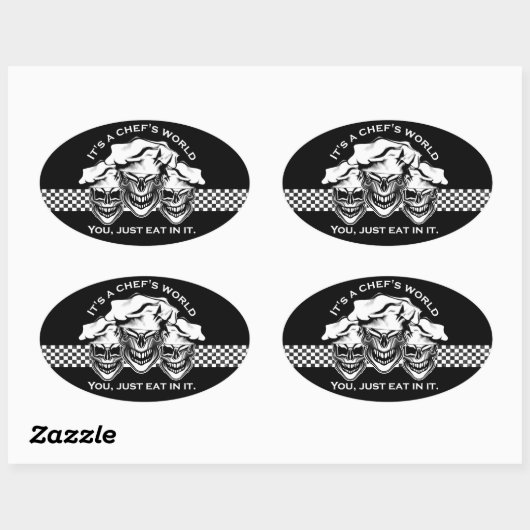 おもしろいなシェフのスカルのトリオ: それはシェフの世界です 楕円形シール (シート)