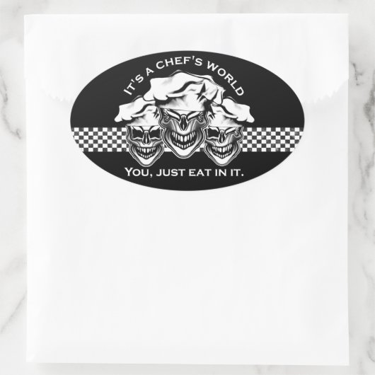 おもしろいなシェフのスカルのトリオ: それはシェフの世界です 楕円形シール (バッグ)