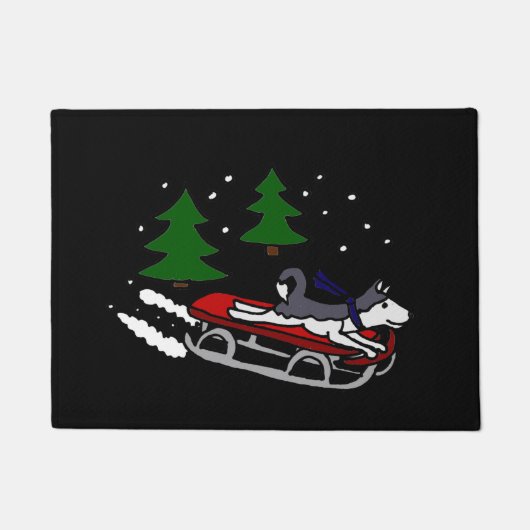 おもしろいなシベリアンハスキーのSledding ドアマット (正面)