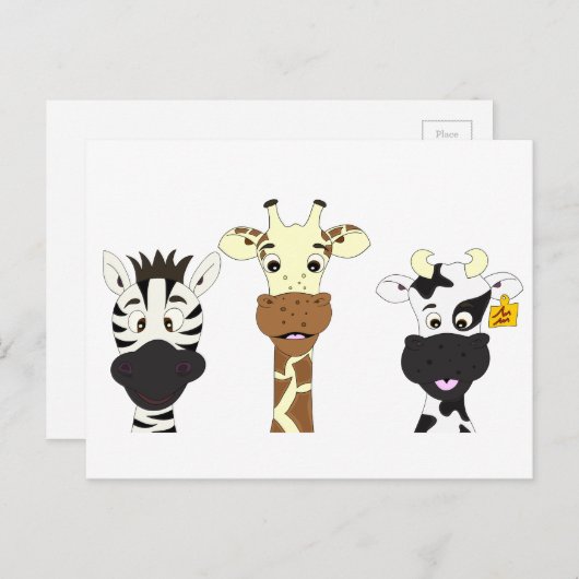 おもしろいなシマウマのキリン牛漫画の子供 ポストカード (正面/裏面)