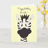 おもしろいなシマウマの漫画の黄色の子供の誕生日カード カード (黄色い花)