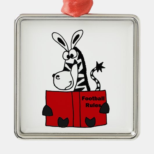 おもしろいなシマウマの読書フットボールは本を支配します メタルオーナメント (正面)