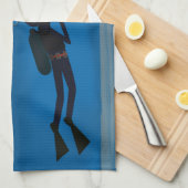 おもしろいなスキューバダイバーの水中女の子、潜水のギフト キッチンタオル (四つ折り)