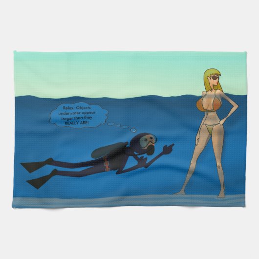 おもしろいなスキューバダイバーの水中女の子、潜水のギフト キッチンタオル (横)