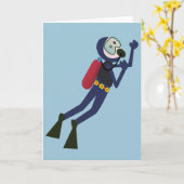 おもしろいなスキューバダイビングのダイバー、タンクおよびマスクのスキューバギア カード (黄色い花)