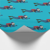 おもしろいなスキューバダイビングのダイバー、タンクおよびマスクのスキューバギア ラッピングペーパー (角)