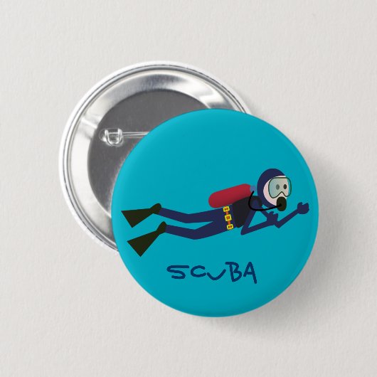 おもしろいなスキューバダイビングのダイバー、タンクおよびマスクのスキューバギア 缶バッジ (正面&裏面)