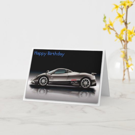 おもしろいなスポーツ・カーのハッピーバースデーの絵札 カード (黄色い花)